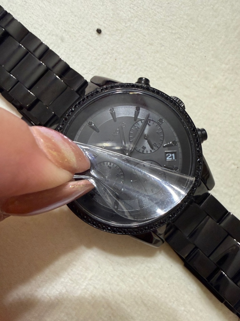 Michael Kors Black Crystal-Accent Chronograph Bracelet Watch - Picture 9 of 10